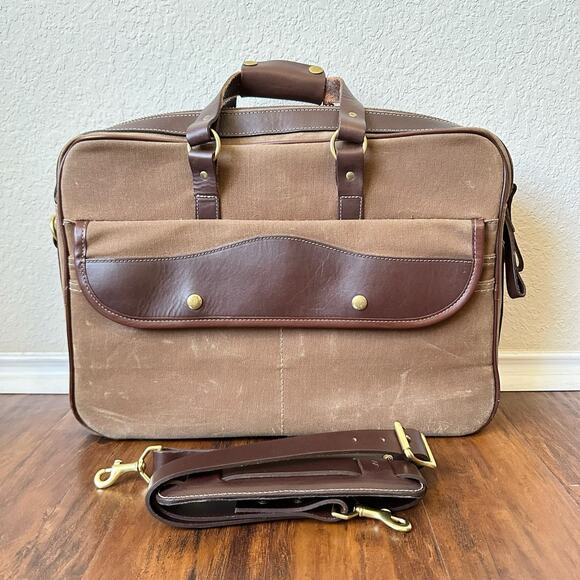 THE WHITE WING Bag Brown Canvas Leather Briefcase Messenger Crossbody Business - Picture 1 of 16
